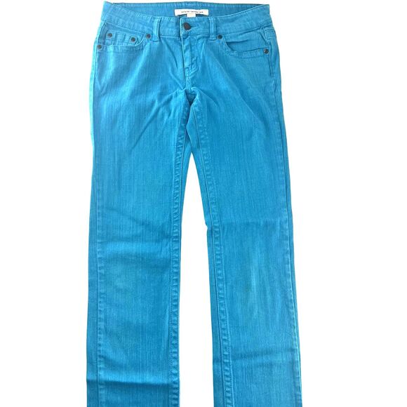 Forever 21 Women Jeans Straight Cut Y2K Statement Denim Retro Bright Blue Sz 27 - Picture 2 of 13